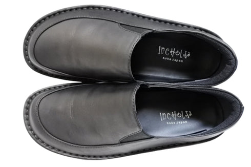 【インコルジェ 8635 ブラック】本革ローヒールスリッポンシューズ