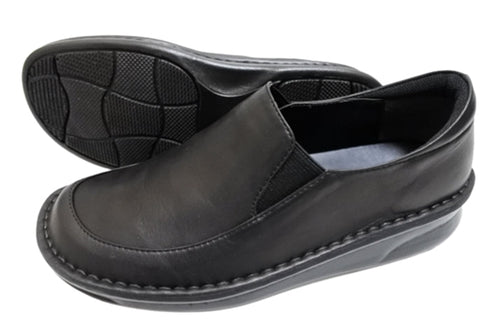 【インコルジェ 8635 ブラック】本革ローヒールスリッポンシューズ