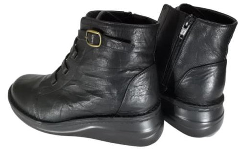 【インコルジェ8718 ブラック】レザーテープ靴紐ショートブーツ