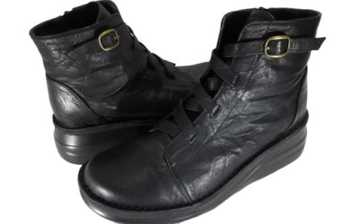 【インコルジェ8718 ブラック】レザーテープ靴紐ショートブーツ