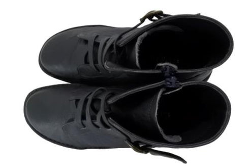 【インコルジェ8718 ダークネイビー】レザーテープ靴紐ショートブーツ