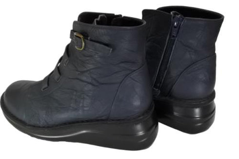 【インコルジェ8718 ダークネイビー】レザーテープ靴紐ショートブーツ