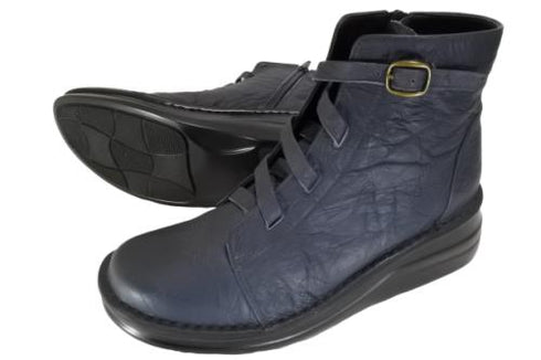 【インコルジェ8718 ダークネイビー】レザーテープ靴紐ショートブーツ