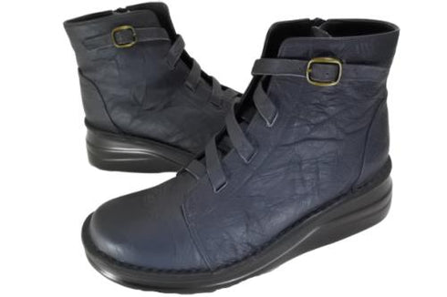 【インコルジェ8718 ダークネイビー】レザーテープ靴紐ショートブーツ