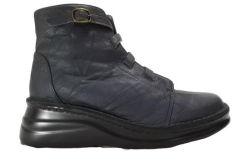 【インコルジェ8718 ダークネイビー】レザーテープ靴紐ショートブーツ