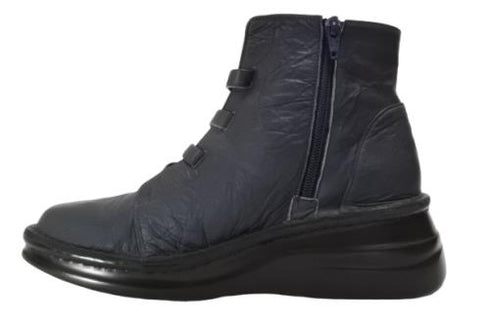 【インコルジェ8718 ダークネイビー】レザーテープ靴紐ショートブーツ