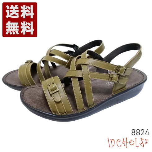 【インコルジェ 8824 カーキ】ダブルクロスべっぴんサンダル