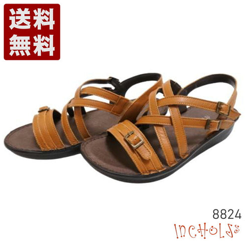 【インコルジェ 8824 ライトブラウン】ダブルクロスべっぴんサンダル