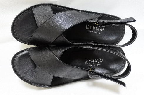 【インコルジェ 88691 ブラック】ナチュラルクロスフラットサンダル