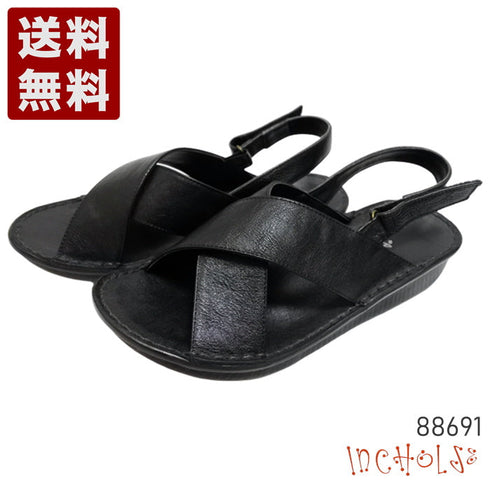 【インコルジェ 88691 ブラック】ナチュラルクロスフラットサンダル