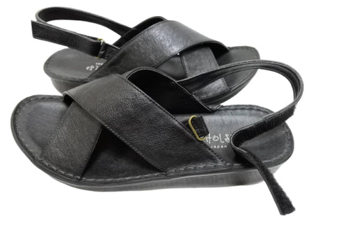 【インコルジェ 88691 ブラック】ナチュラルクロスフラットサンダル