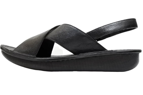 【インコルジェ 88691 ブラック】ナチュラルクロスフラットサンダル