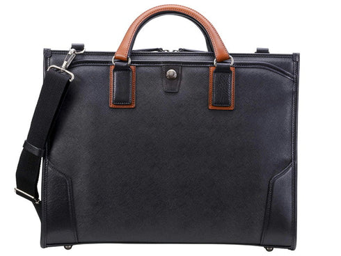 【豊岡鞄 木和田正昭商店 888315 ブラック】craftmanshipサフィアーノ 三方開きビジネスバッグ