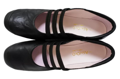 【…AShiOtO A1540 ブラック】本革超軽量ゴムストラップシューズ