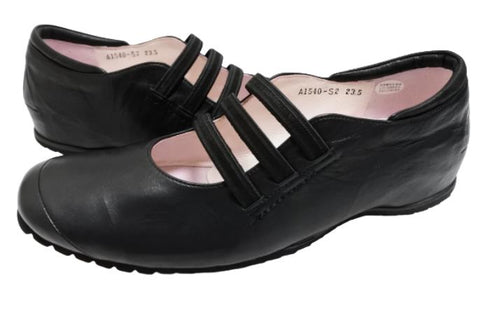 【…AShiOtO A1540 ブラック】本革超軽量ゴムストラップシューズ