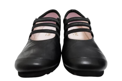 【…AShiOtO A1540 ブラック】本革超軽量ゴムストラップシューズ