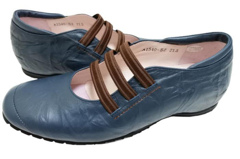 【…AShiOtO A1540 ネイビー】本革超軽量ゴムストラップシューズ