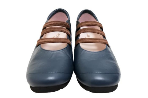 【…AShiOtO A1540 ネイビー】本革超軽量ゴムストラップシューズ