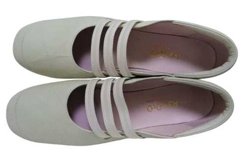 【…AShiOtO A1540 ホワイト】本革超軽量ゴムストラップシューズ