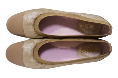 【…AShiOtO A3233 ベージュメタリックエナメル】超軽量 牛革ボロネーゼバレエパンプス