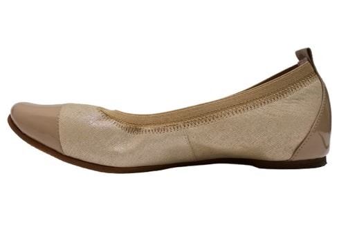 【…AShiOtO A3233 ベージュメタリックエナメル】超軽量 牛革ボロネーゼバレエパンプス