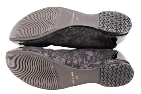 【…AShiOtO A3233 ブラックブラックエナメル】超軽量 牛革ボロネーゼバレエパンプス