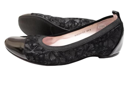 【…AShiOtO A3233 ブラックブラックエナメル】超軽量 牛革ボロネーゼバレエパンプス