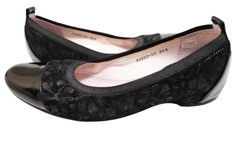 【…AShiOtO A3233 ブラックブラックエナメル】超軽量 牛革ボロネーゼバレエパンプス