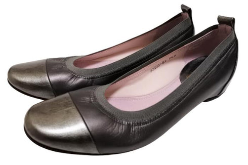 【…AShiOtO A3233 シルバーエナメル】超軽量 約110g 牛革ボロネーゼバレエパンプス