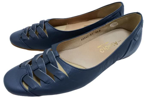 【…AShiOtO A3245 ネイビー】超軽量 通気性抜群の牛革メッシュシューズ