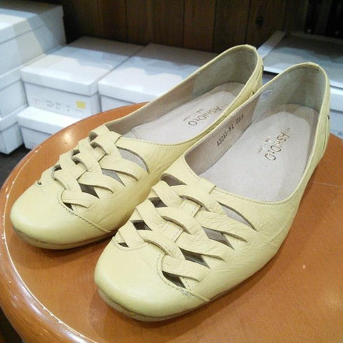 【…AShiOtO A3245 イエロー】超軽量 通気性抜群の牛革メッシュシューズ