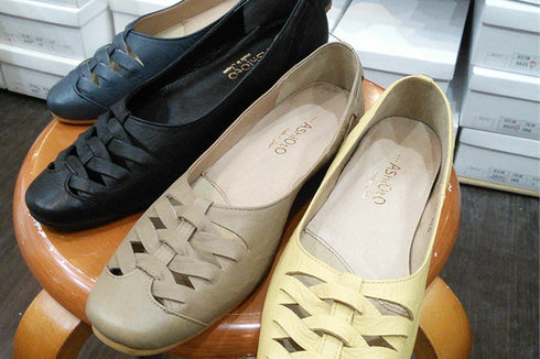 【…AShiOtO A3245 イエロー】超軽量 通気性抜群の牛革メッシュシューズ