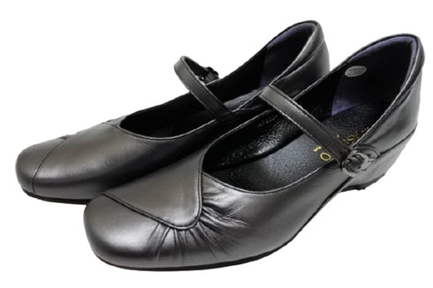 【…AShiOtO A3405 ブラックメタル】超軽量 本革パンプス