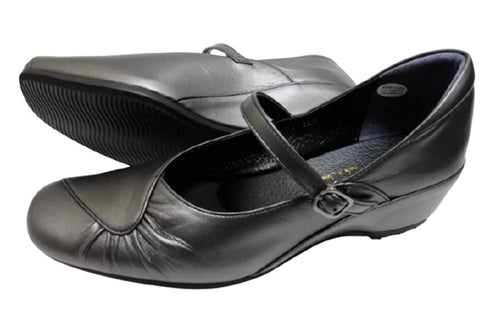 【…AShiOtO A3405 ブラックメタル】超軽量 本革パンプス