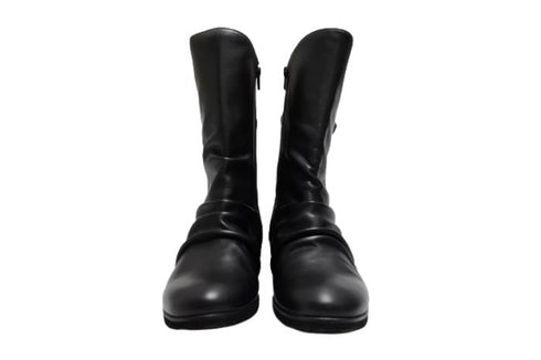 【…AShiOtO A91430 ブラック】ミドル丈サイドジップ本革ブーツ