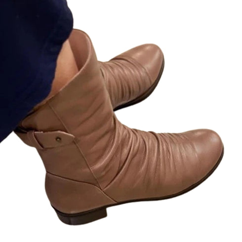 【…AShiOtO A91430 ダークブラウン】ミドル丈サイドジップ本革ブーツ