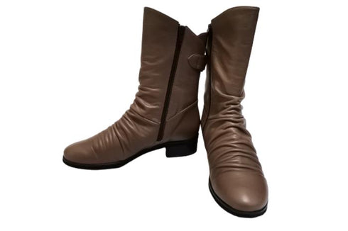 【…AShiOtO A91430 グレージュ】ミドル丈サイドジップ本革ブーツ