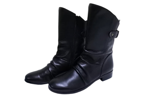 【…AShiOtO A92430 ブラック】ミドル丈サイドジップ本革ブーツ