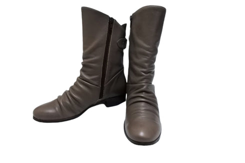 【…AShiOtO A92430 グレー】ミドル丈サイドジップ本革ブーツ