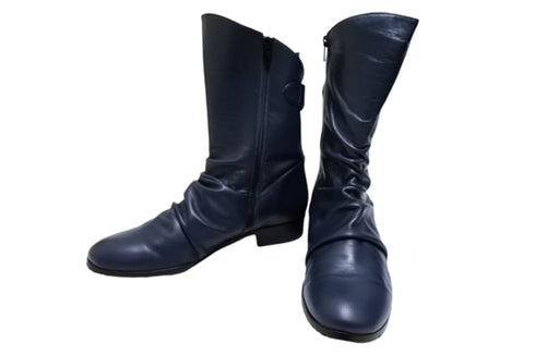【…AShiOtO A92430 ネイビー】ミドル丈サイドジップ本革ブーツ