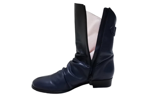 【…AShiOtO A92430 ネイビー】ミドル丈サイドジップ本革ブーツ