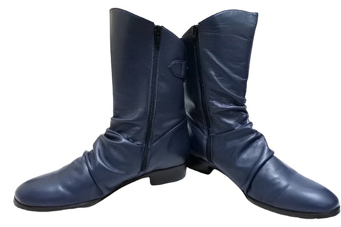 【…AShiOtO A92430 ネイビー】ミドル丈サイドジップ本革ブーツ