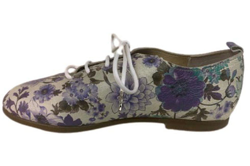 【かぼちゃの馬車 CA-15FL ブルー】フラワー柄の靴紐シューズ