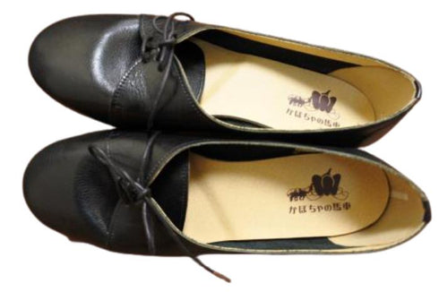 【かぼちゃの馬車 CA-53 ブラック】大人かわいい本革カジュアルフラットシューズ