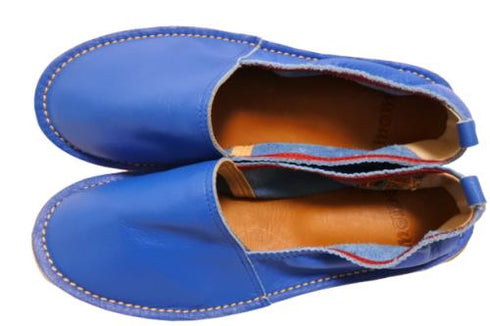 【モモ MO-2 ブルー】ぺたんこ柔らか本革シューズ