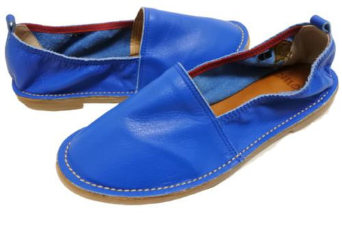 【モモ MO-2 ブルー】ぺたんこ柔らか本革シューズ