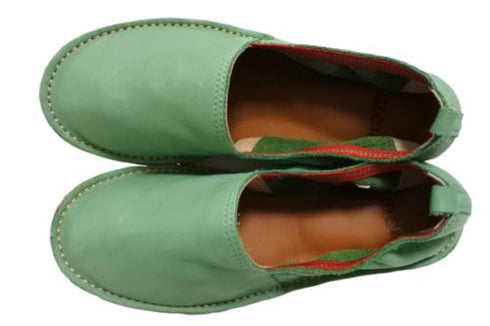 【モモ MO-2 グリーン】ぺたんこ柔らか本革シューズ