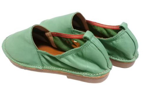 【モモ MO-2 グリーン】ぺたんこ柔らか本革シューズ