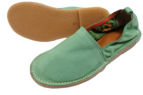 【モモ MO-2 グリーン】ぺたんこ柔らか本革シューズ