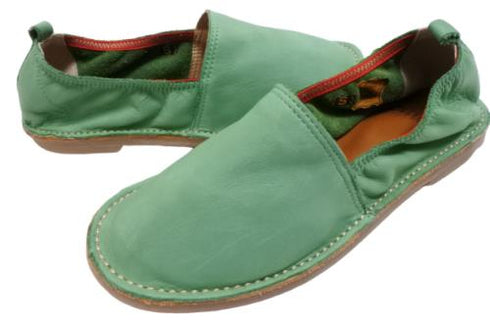 【モモ MO-2 グリーン】ぺたんこ柔らか本革シューズ